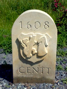 Neuer Cennt-Stein mit dem Bamberger Wappen